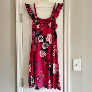 Pink Floral Spring Dress, Size L